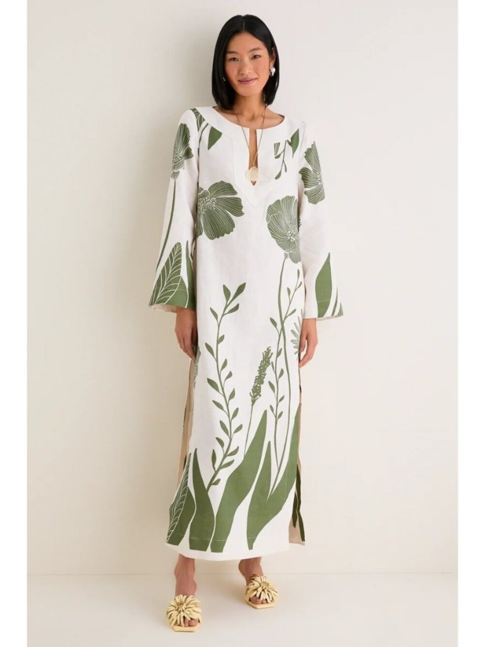 Andres Otalora Que Energia Tunic Dress Green Floral Border Size XS NWT